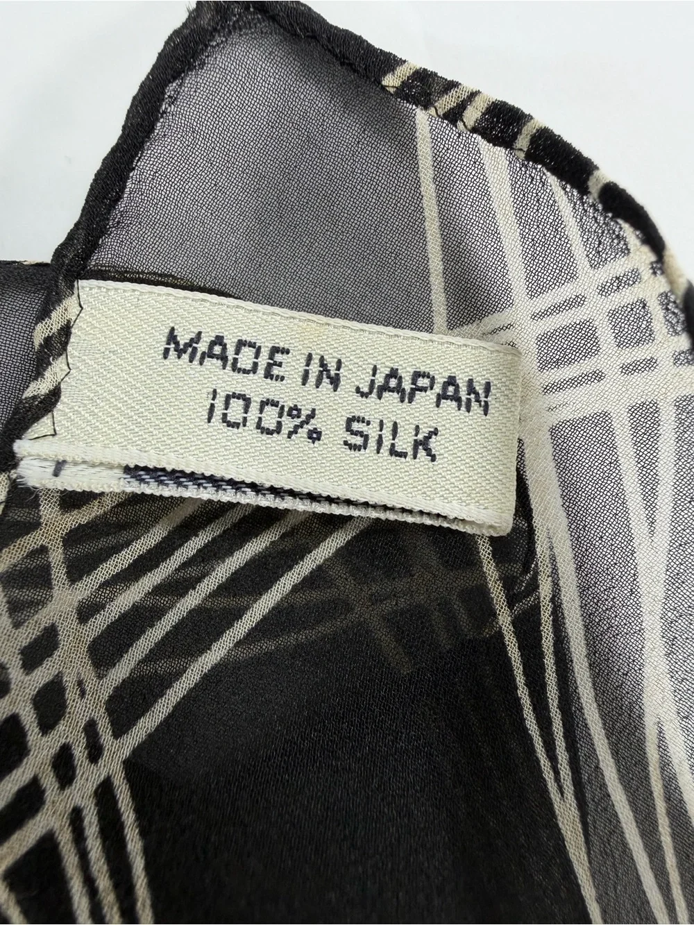 Ann Taylor 100% Silk Sheer Scarf Black Ivory Abstract Plaid 42x15 Japan